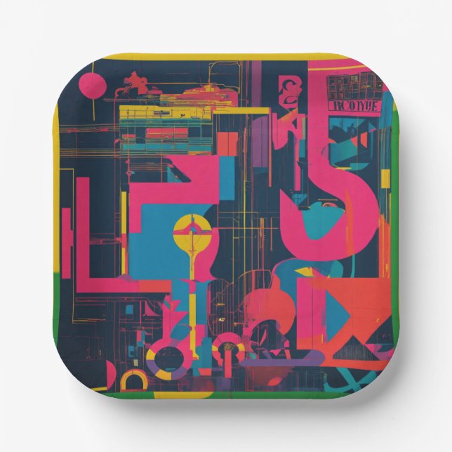 Funkfrequenzen: Schönes mehrfarbiges Design Pappteller (Vorderseite)