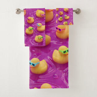 Funkschwarzes Gummienten-Muster-Badehandtuch, süß Badhandtuch Set