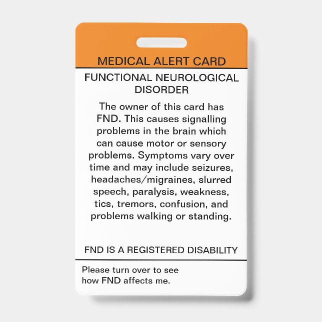 Funktionale neurologische Störung Medizinisches Ab Ausweis (Vorderseite)