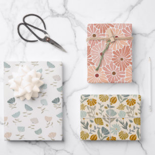Funktionale Pastell-Daisies Geschenkpapier Set