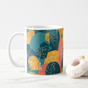 Funktionale Retro Türkis- und Gelbe Whimsical-Kuns Kaffeetasse