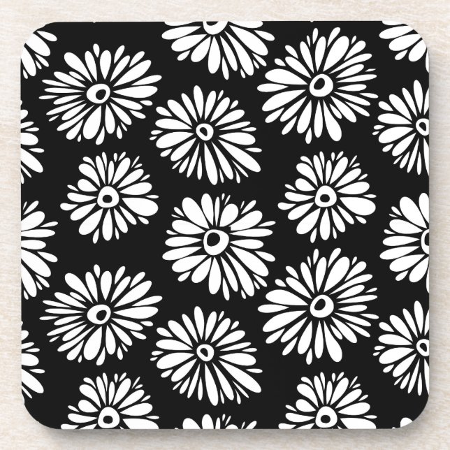 Funktionale Schwarz-Weiß-Blumen Untersetzer (Vorderseite)