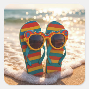 Funktionale Sonnenbrille auf Flip-Flops in der Bra Quadratischer Aufkleber