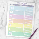 Funktionaler Pastel-Regenbogen-farbener Wochenplan Notizblock<br><div class="desc">Organisieren Sie Ihre Woche stilvoll mit unserem personalisierten wöchentlichen Planer-Notizblock. Dieser elegant gestaltete Planer besticht durch einen modernen grafischen Stil mit einer sanften Pastellfarbenpalette, die sich ideal für eine ruhige Touch Ihrer Tagesplanung eignet. Das Layout enthält Spalten für jeden Wochentag, beginnend mit Sonntag, sodass Sie Ihre Aktivitäten und Notizen sorgfältig...</div>