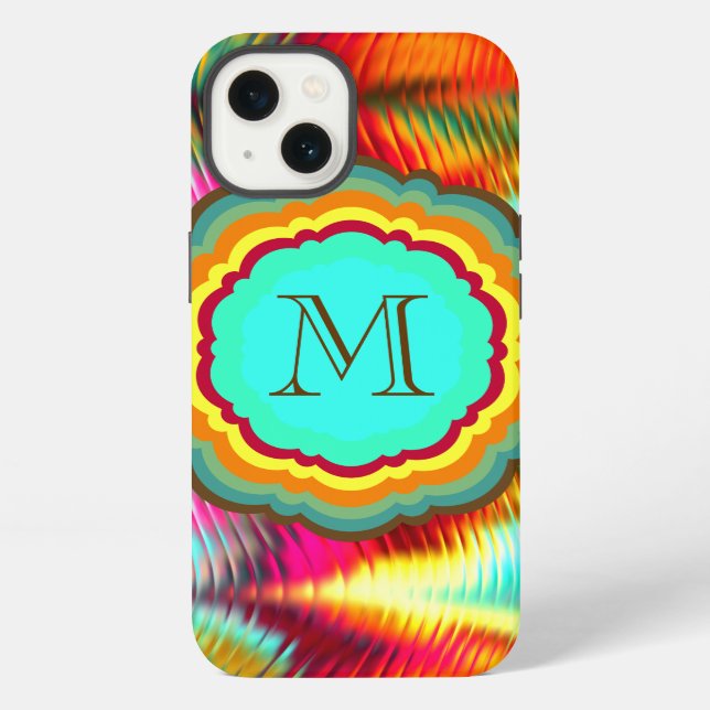 Funktionales, lebendiges Regenbogen-Monogramm iPhone Hülle (Rückseite)