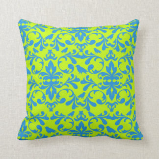 funktionales limettengrünes hellblaues Vogeldamask Kissen