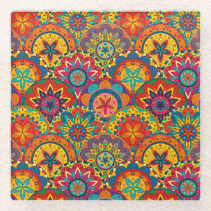 Funktionales Retro-farbenfrohes Mandala-Muster Glasuntersetzer