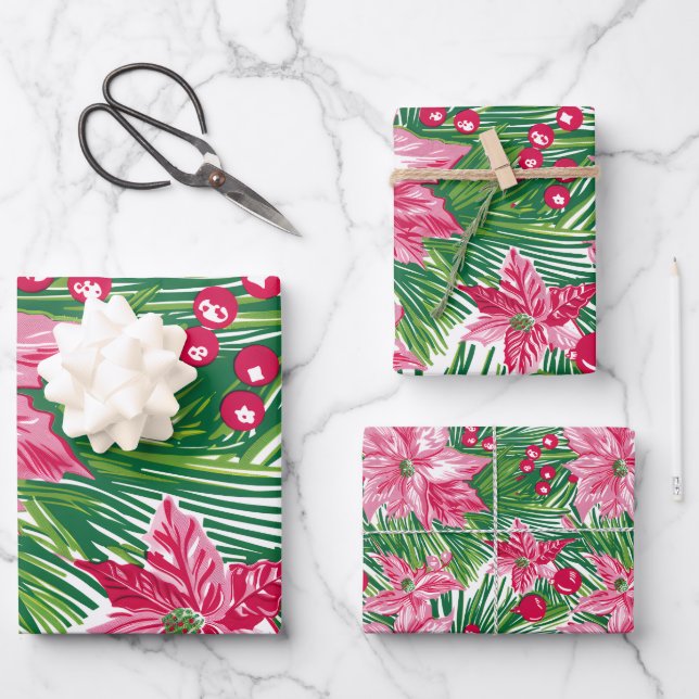 Funktionales Weihnachtslaub-Muster  Geschenkpapier Set (Vorderseite)