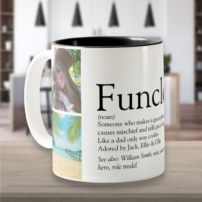 Funktionell, Onkel Definition 4 FotoCollage Zweifarbige Tasse (Funcle, Uncle Definition 4 Photo Collage Two-Tone Coffee Mug)