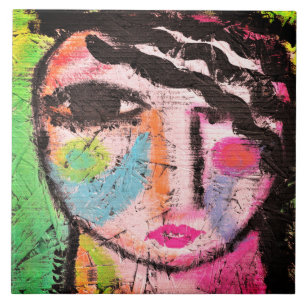 Funktionsreiches abstraktes Porträt auf OSB-Platte Fliese