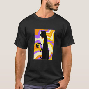 Funky 60er Jahre Stil Schwarze Katze Farbiger Hint T-Shirt