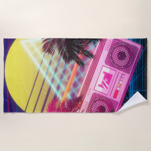 Funky 80er rosa Boombox mit Palmen Strandtuch