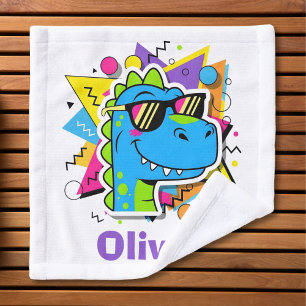 Funky 90er-Dinosaur mit Sonnenbrille Retro-Geometr Waschlappen