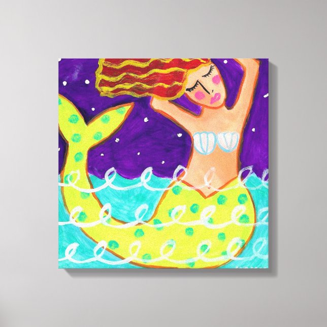 Funky Abstrakt Acrylic Mermaid Painting Leinwanddruck (Vorderseite)