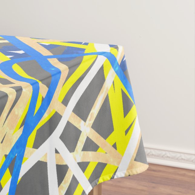 Funky Abstrakt Art Blue Gray Yellow Tischdecke (Beispiel)