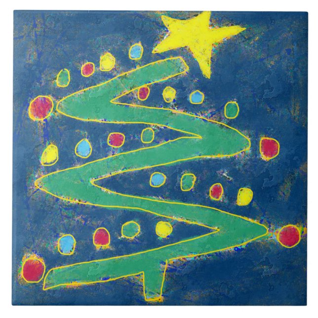 Funky Abstrakt Art Christmas Tree Fliese (Vorderseite)