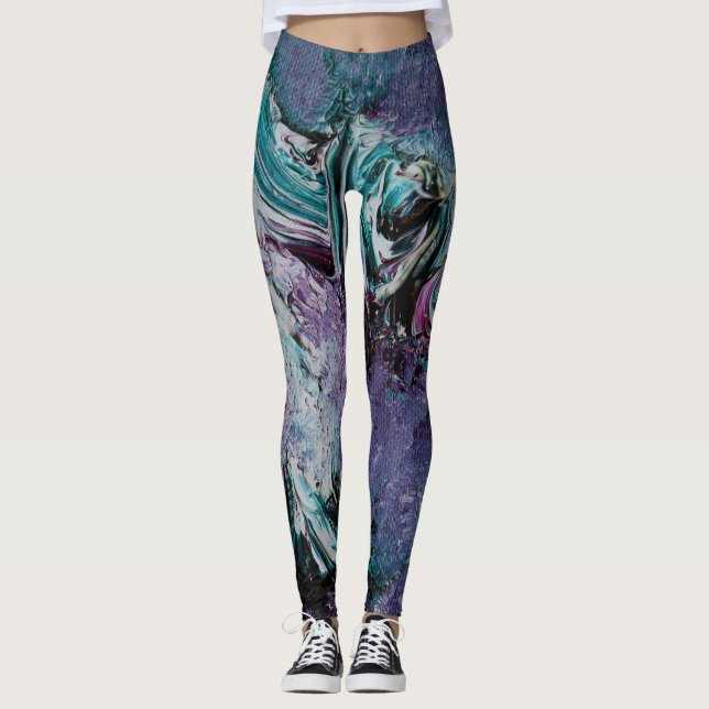 Funky Abstrakt Art Leggings - Lila & Green (Vorderseite)