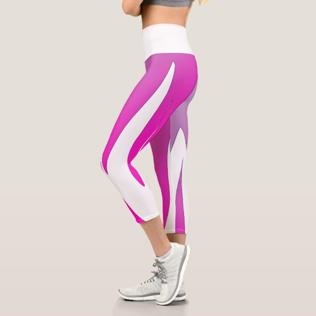 Funky Abstrakt Art Lila Pink White Capri Leggings (Links)