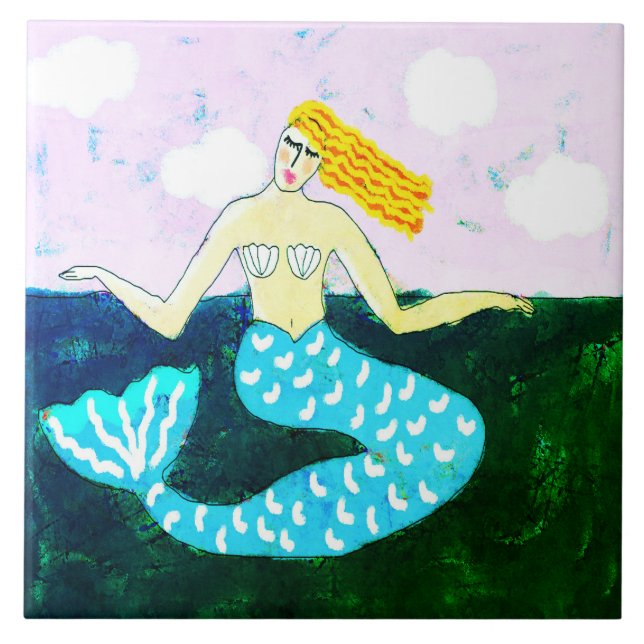Funky Abstrakt Art Mermaid Tile Fliese (Vorderseite)