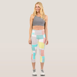 Funky Abstrakt Art Pastel Türkis Gelb Capri Leggings