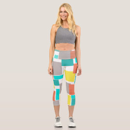 Funky Abstrakt Art Pastel Türkis Gelb Capri Leggings