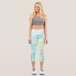 Funky Abstrakt Art Pastel Türkis Gelb Capri Leggings