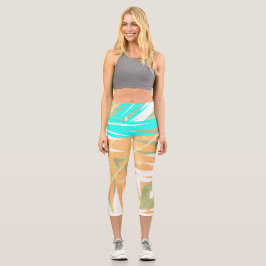Funky Abstrakt Art Pastel Türkis Weiß Capri Leggings