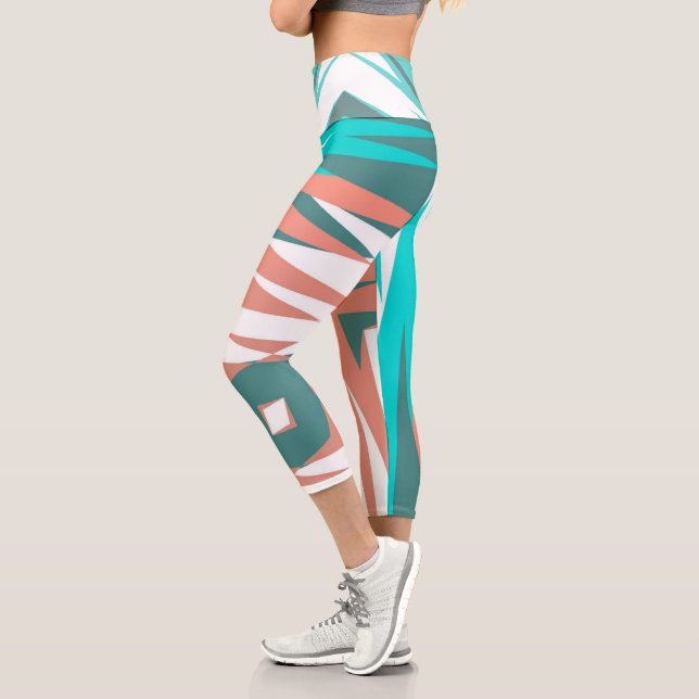 Funky Abstrakt Art Pastel Türkis Weiß Capri Leggings (Links)