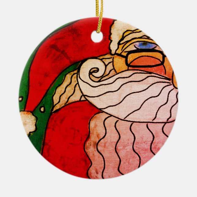 Funky Abstrakt Art Santa Claus Keramik Ornament (Vorne)