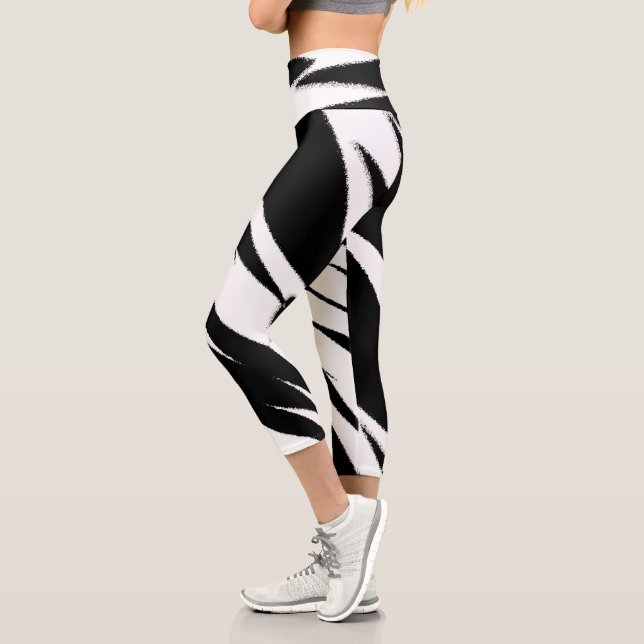 Funky Abstrakt Art Schwarz-weiß Capri Leggings (Links)