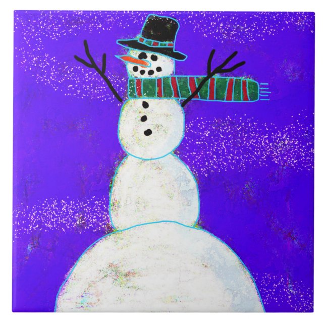 Funky Abstrakt Art Snowman Fliese (Vorderseite)