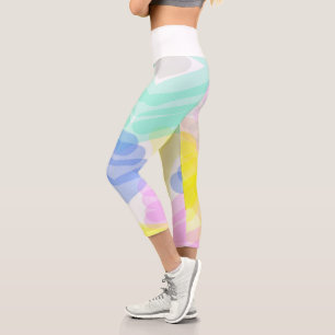 Funky Abstrakt Art Türkis Pink Pastel Thema Capri Leggings