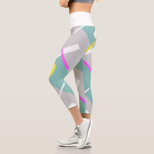 Funky Abstrakt Art Turquoise Pink Pastel Theme Cap Capri Leggings