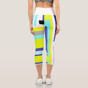 Funky Abstrakt Art Yellow Blue Pastel Thema Capri Leggings