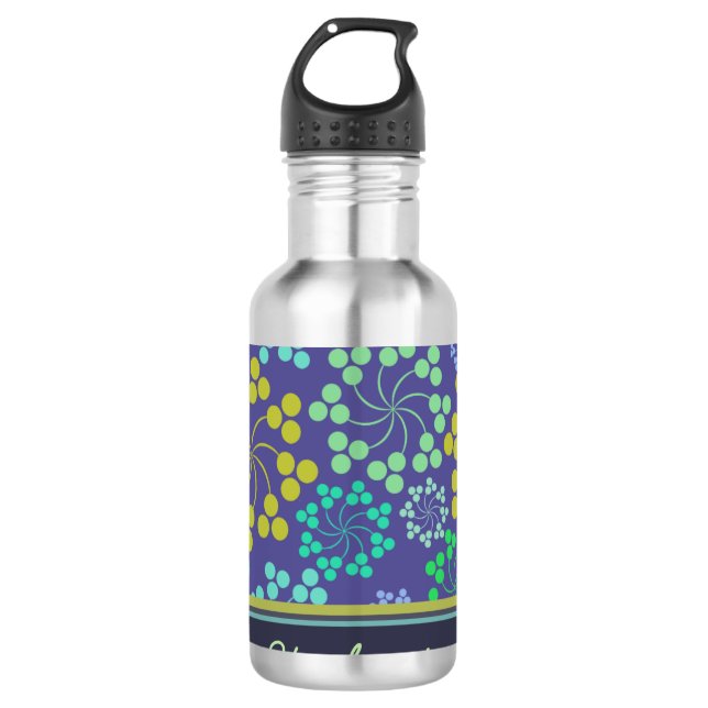 Funky Abstrakt Blue Floral Pattern Personalisiert Edelstahlflasche (Vorderseite)
