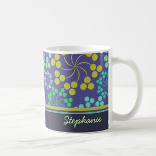 Funky Abstrakt Blue Floral Pattern Personalisiert Kaffeetasse
