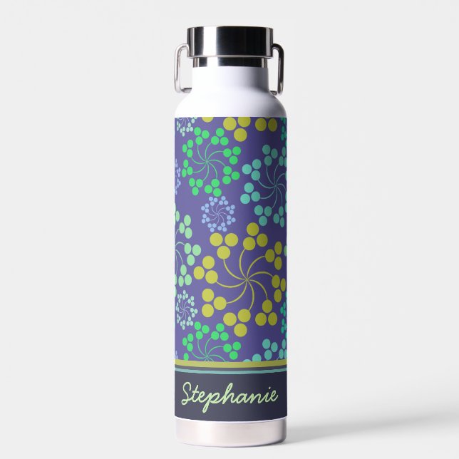 Funky Abstrakt Blue Floral Pattern Personalisiert Trinkflasche (Vorne)