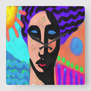 Funky Abstrakt Digital Painting Quadratische Wanduhr