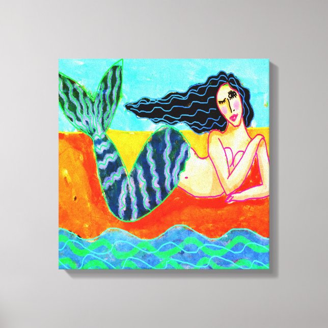 Funky Abstrakt Mermaid Art Stretched Canvas Print Leinwanddruck (Vorderseite)