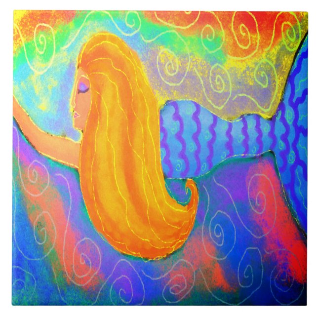 Funky Abstrakt Mermaid Digital Painting Fliese (Vorderseite)