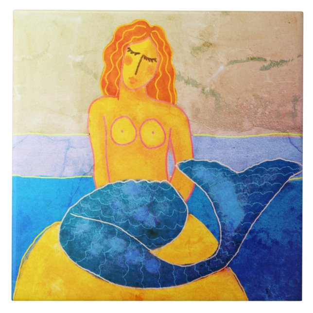 Funky Abstrakt Mermaid Painting Fliese (Vorderseite)