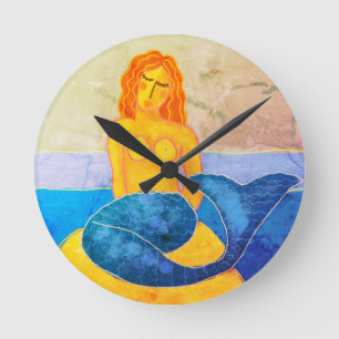 Funky Abstrakt Mermaid Painting Runde Wanduhr