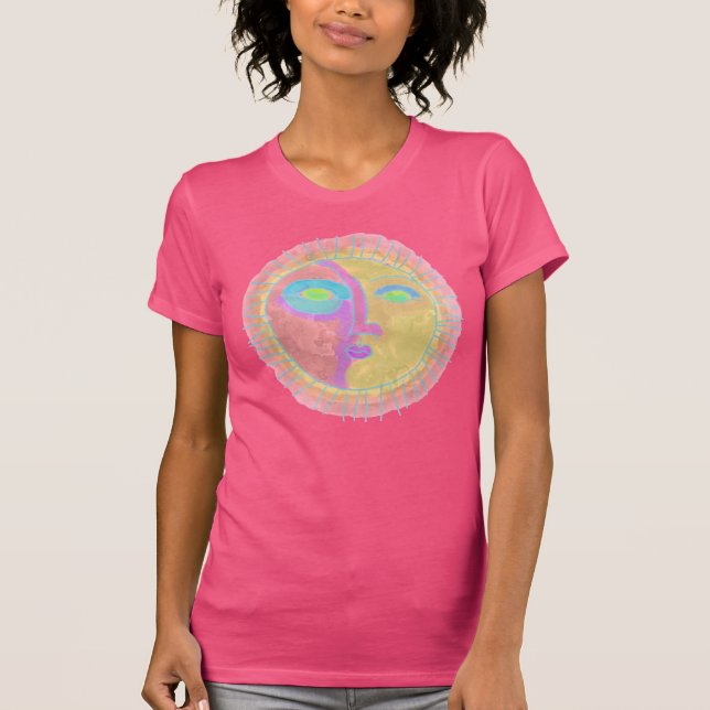 Funky Abstrakt Sun Face Wearable Art T-Shirt (Vorderseite)