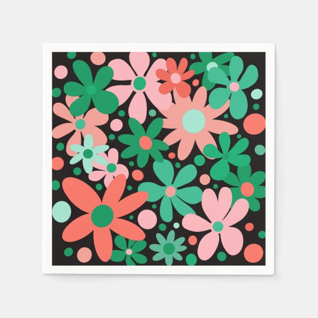 Funky, abstrakte Blume in grün und rosa Serviette (Vorderseite)