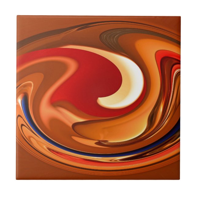 Funky abstrakte gebrannte Orange und roter Entwurf Fliese (Vorderseite)
