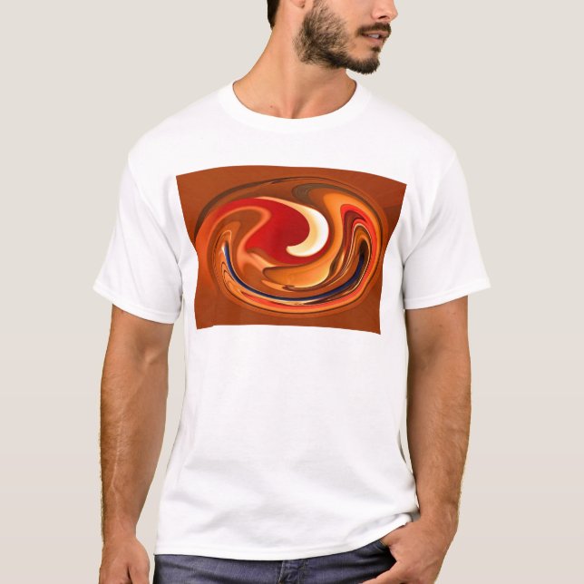Funky abstrakte gebrannte Orange und roter Entwurf T-Shirt (Vorderseite)