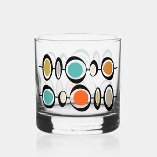 Funky abstrakte Kreise Türkis Orange Midcentury Whiskyglas