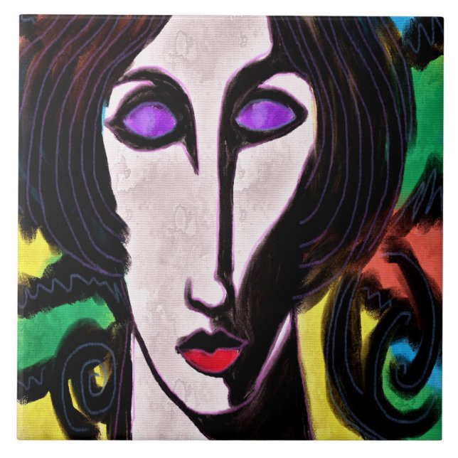 Funky Abstraktes Digitalbild einer Frau Fliese (Vorderseite)