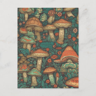 Funky AI generiert Mushroom Pattern Postkarte