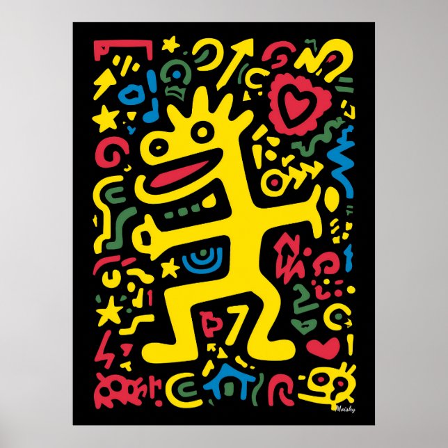 Funky Alien Dragon Yellow - Neon Pop Art Creator Poster (Vorne)